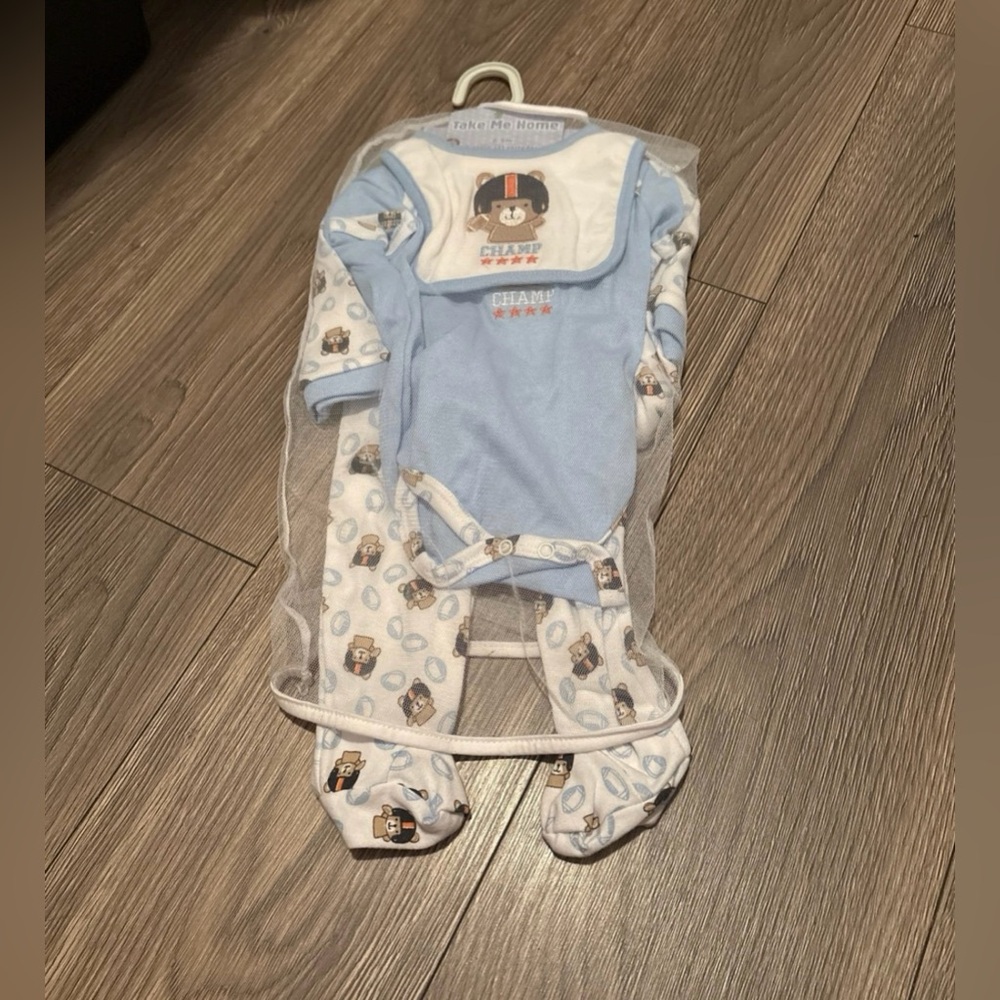 Baby Boy Bear Football Take Me Home Layette 6 Piece Set